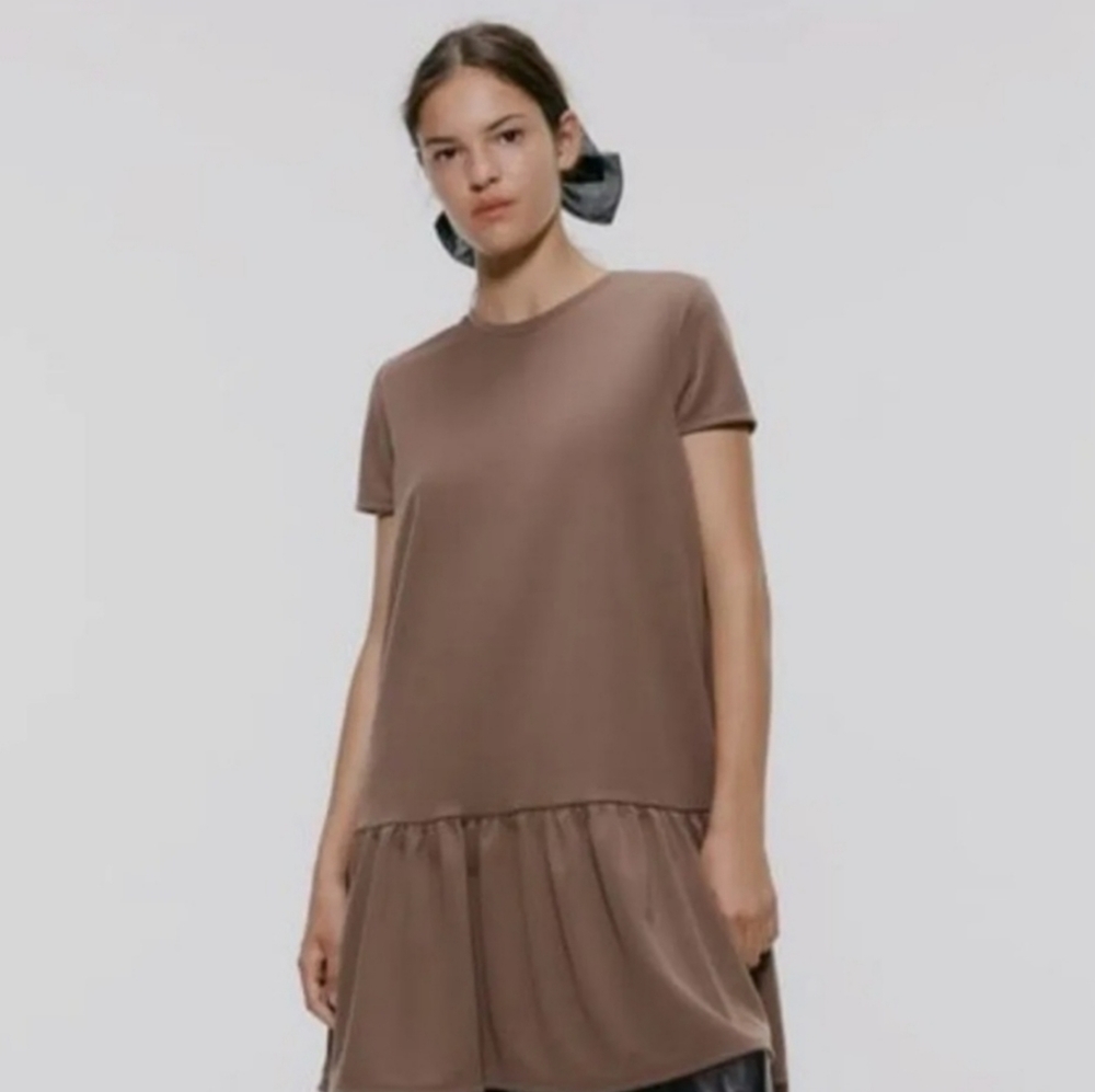 Zara Brown Tiered Ruffled Hem Dress Size Small